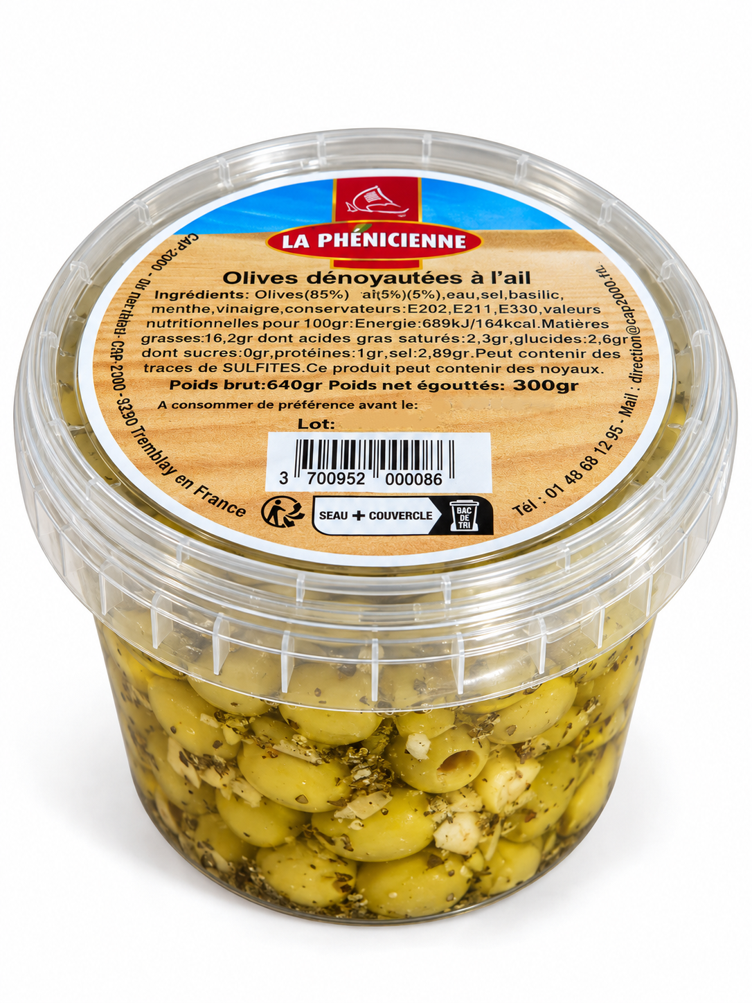 Olives vertes dénoyautées à l'ail La Phénicienne
