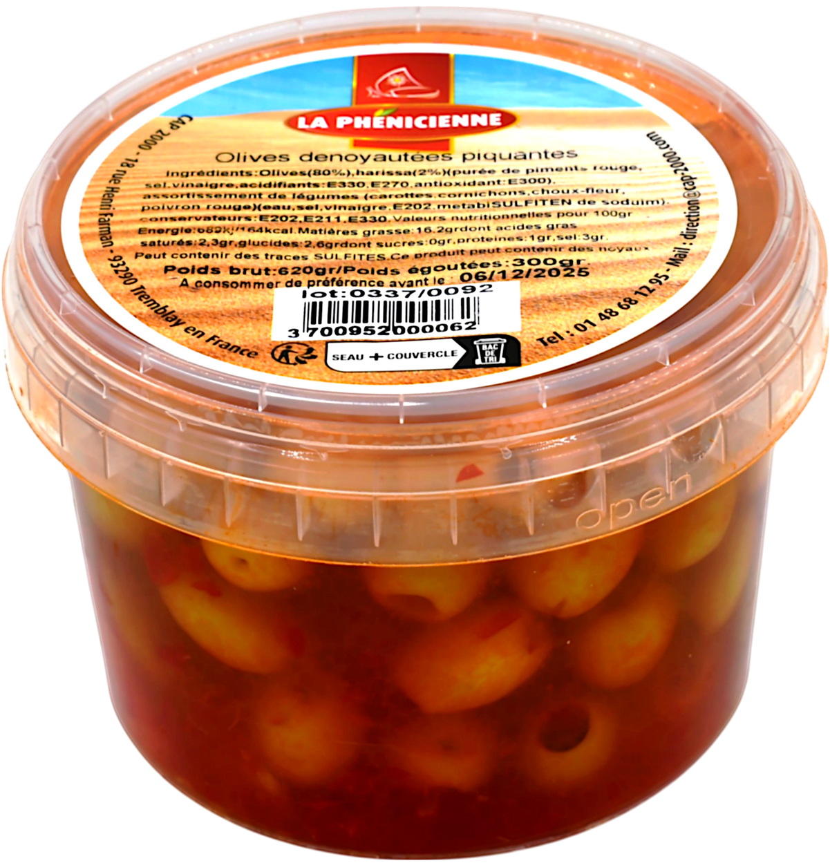 Olives dénoyautées piquantes pot 380g - La Phénicienne
