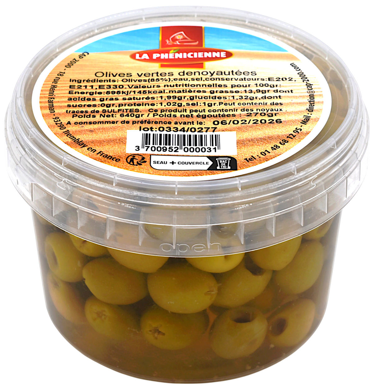 Olives vertes dénoyautées pot 320g - La Phénicienne
