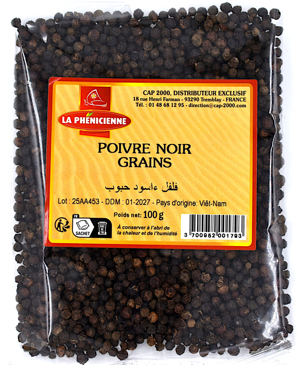 Poivre noir grain sachet 100g - La Phénicienne